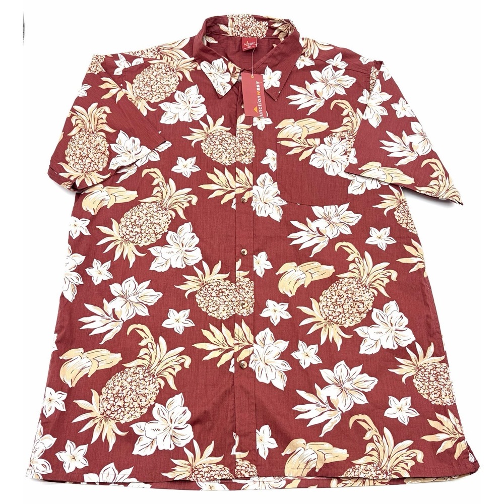 Junction West Hawaiian Mens XXL Aloha Shirt Pineapples flowers Maroon